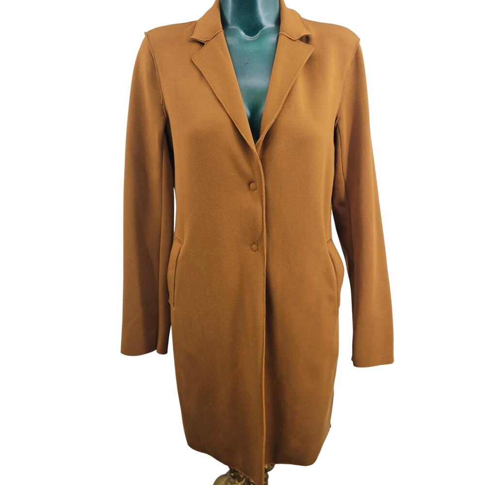 Carolina Belle Faux Suede Tan Brown Midi Stretch Open Jacket Women's XS 3606